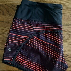 Lululemon Run Times Short, size 8, black and orange